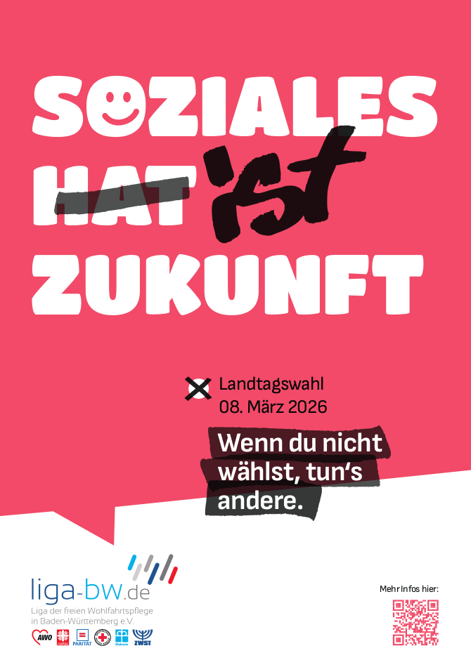 Plakat, in großen Buchstaben steht geschrieben: Soziales ist Zukunft